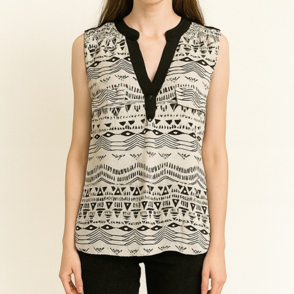 Faith & Joy Printed V-Neck Sleeveless Blouse - Bohemian